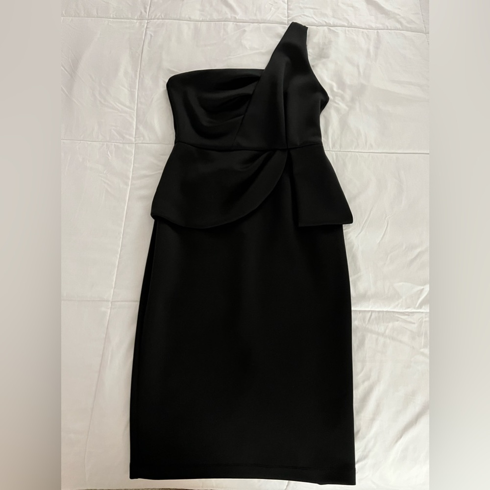 ASOS Black One Shoulder Midi Dress - Size 8 - Flattering Stretch Material